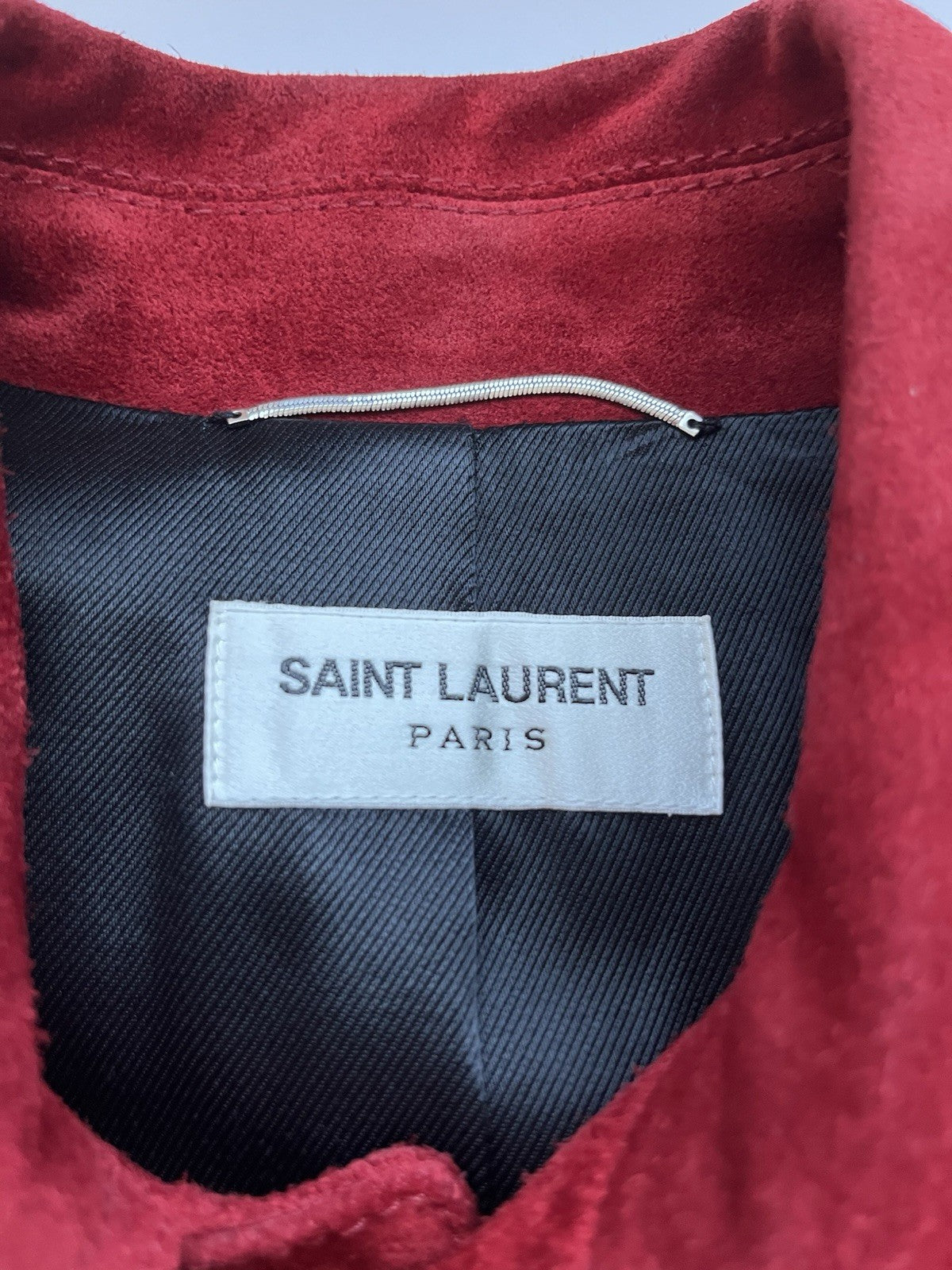 44 Saint Laurent red calf leather suede trucker jacket