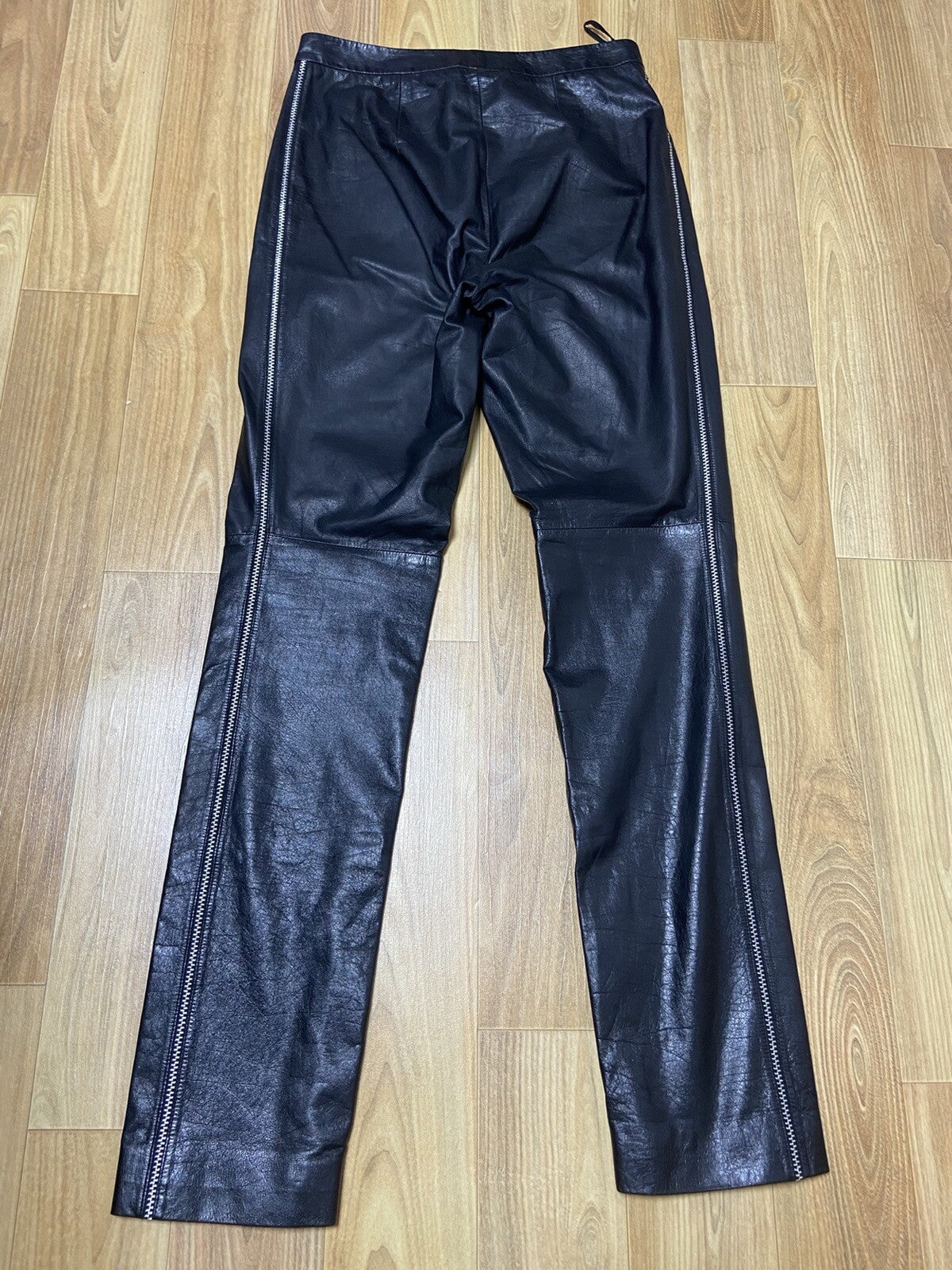 34 Chanel Calfskin leather side zipper biker pants jeans