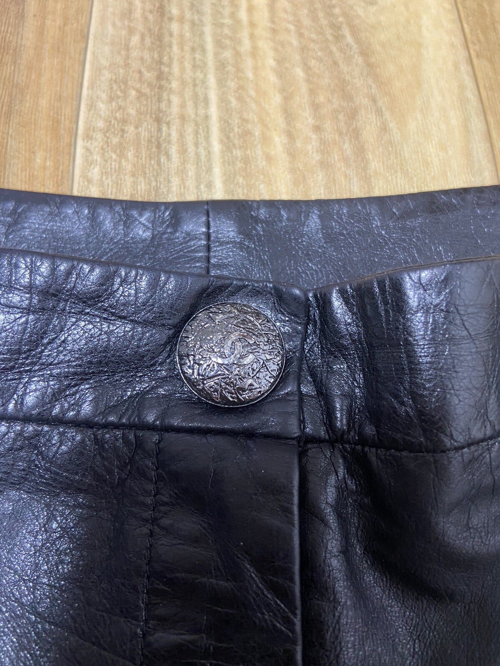 34 Chanel Calfskin leather side zipper biker pants jeans