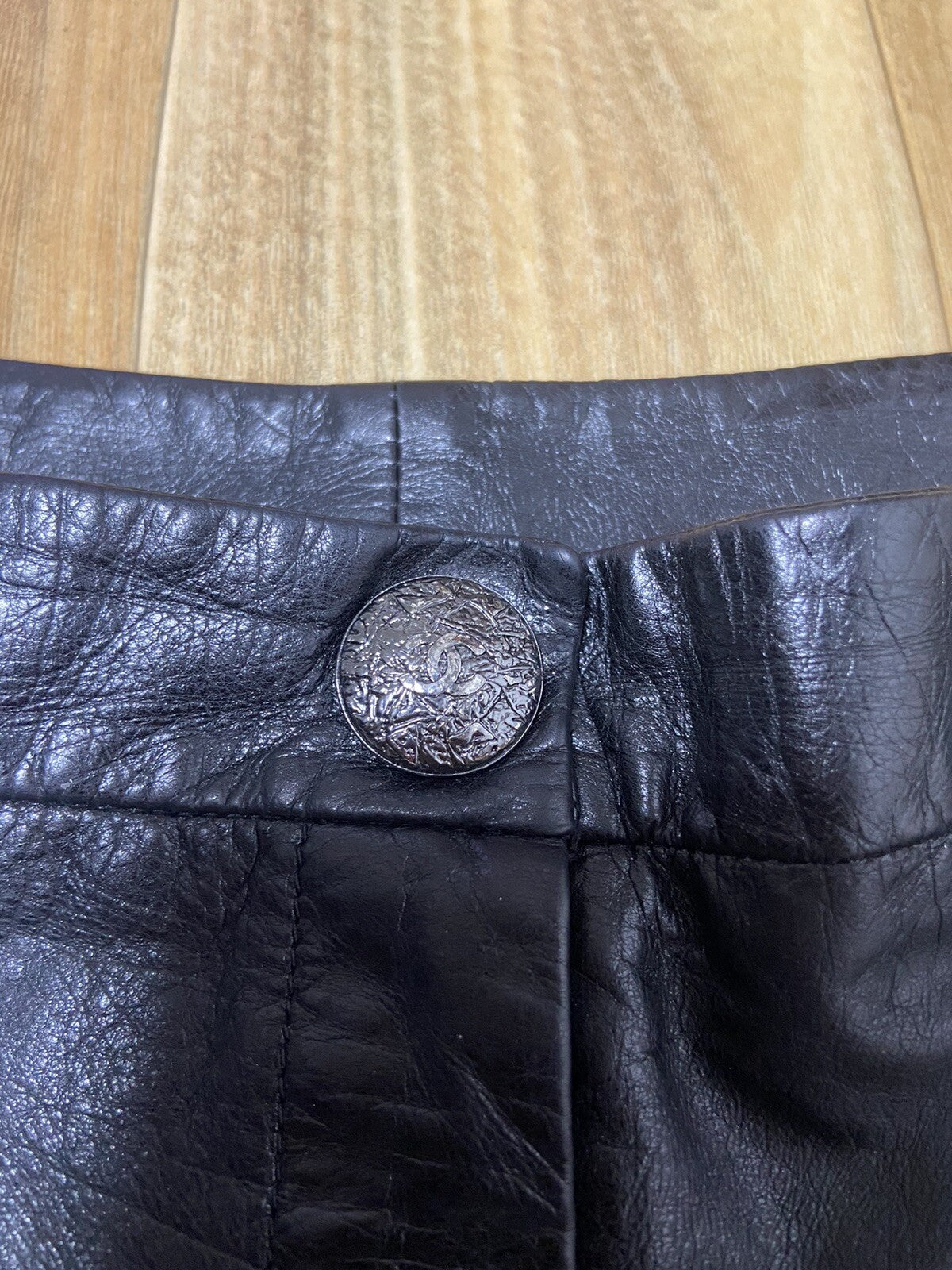 34 Chanel Calfskin leather side zipper biker pants jeans