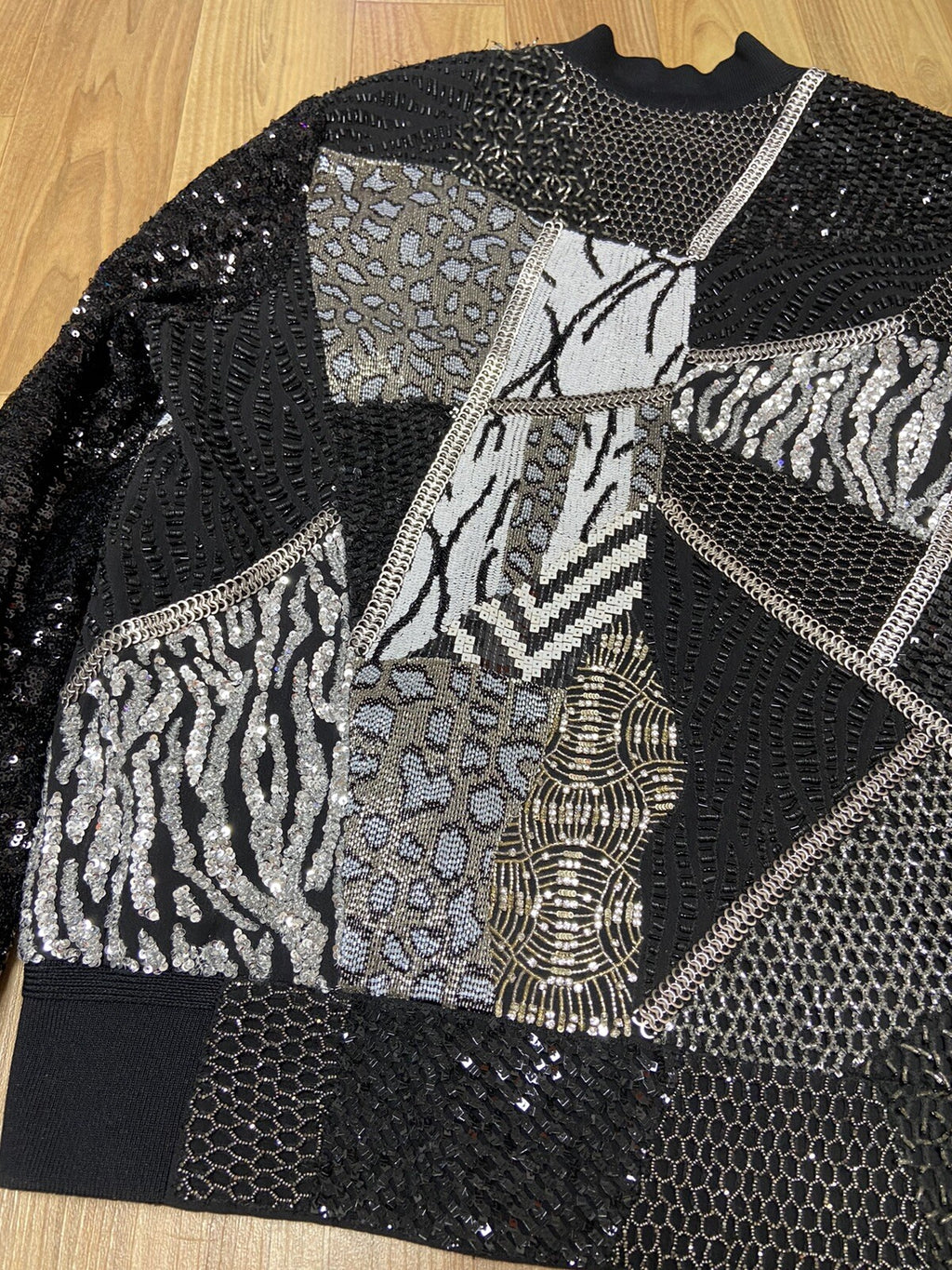 1/? 46 48 Saint Laurent Hedi Era Patchwork sequin Embellished bomber jacket